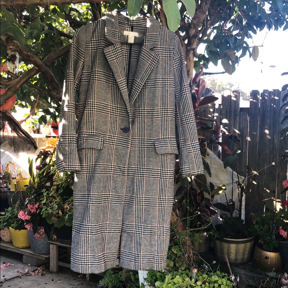 H&M Black and White Plaid Coat